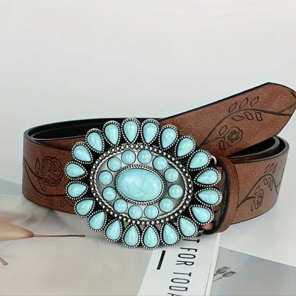 New Western turqouise belt buckle main image 5